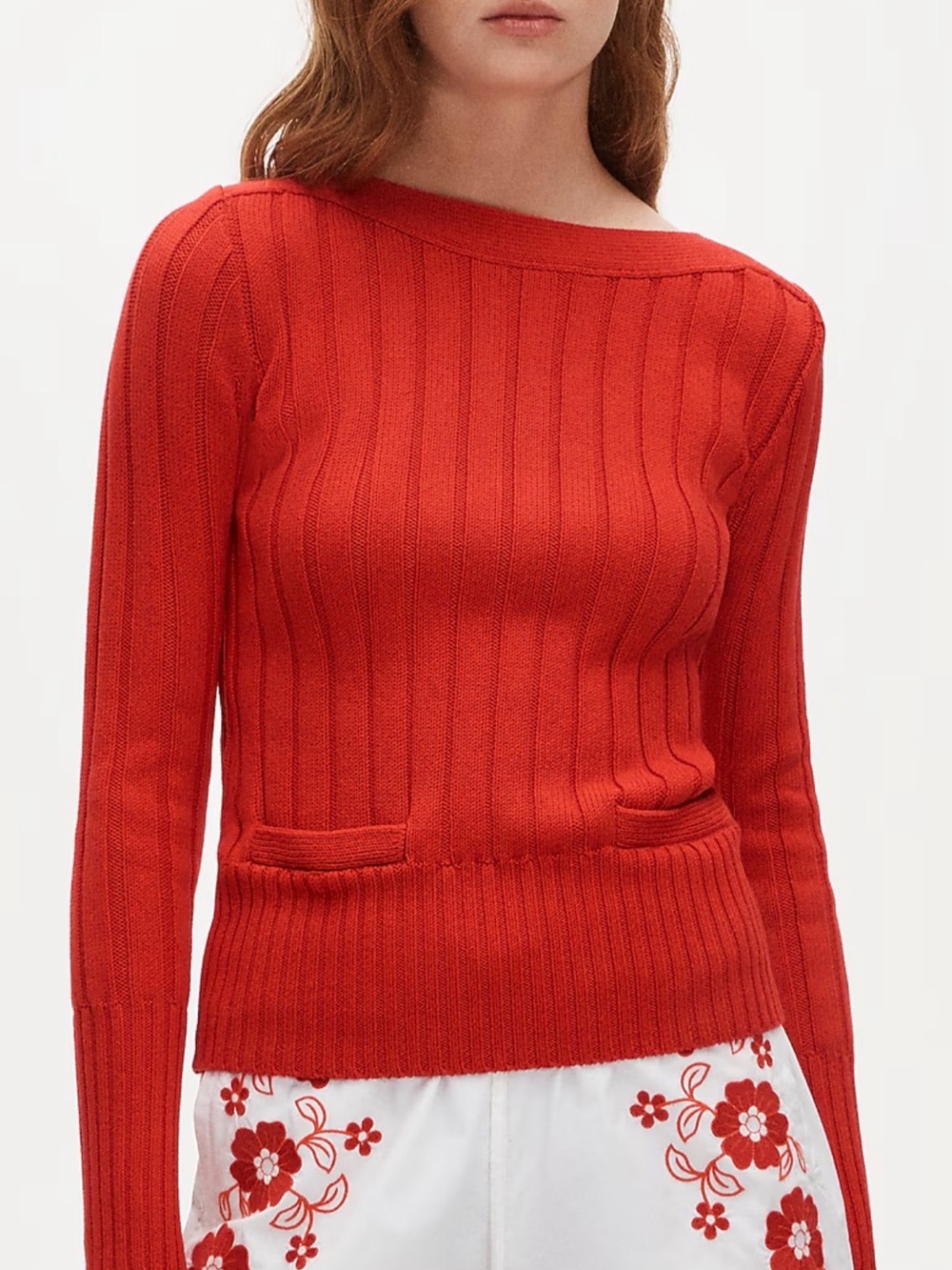 J. Crew Cotton Rib Boatneck Sweater with Pockets Size Large